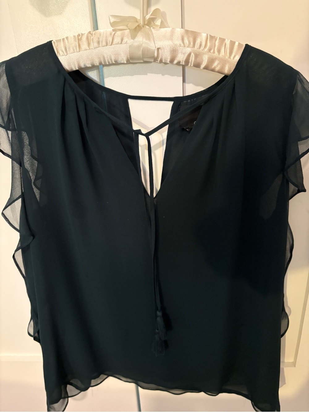 Women’s Dark Green Chiffon Tie-Front Blouse